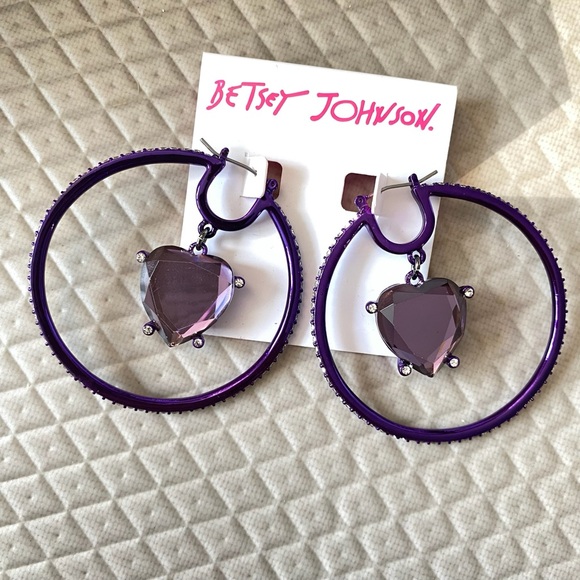 Betsey Johnson Orbital Purple Heart Hoop Earrings NWT - Picture 7 of 7